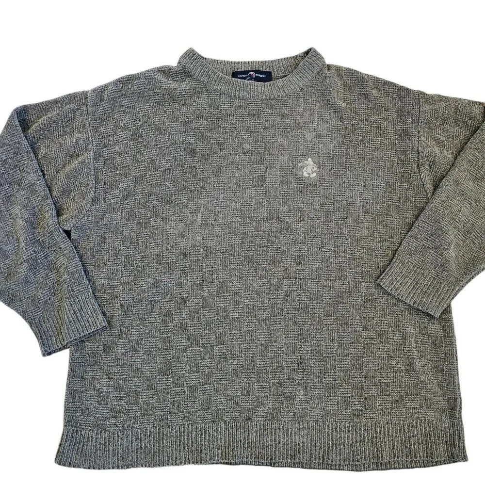 Vintage 90s Mens‎ XL Brown Chenille Sweater Embroidered Mickey Mouse Disney
